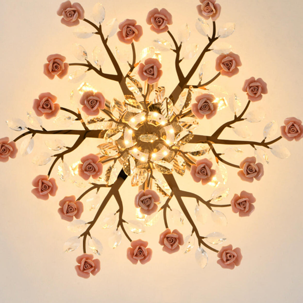 Bedroom Red Floral Crystal Semi-Flush Mount Light Image - 12