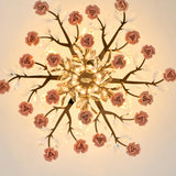 Bedroom Red Floral Crystal Semi-Flush Mount Light Image - 12