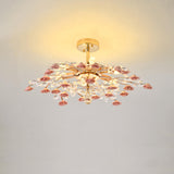 Bedroom Red Floral Crystal Semi-Flush Mount Light Image - 2