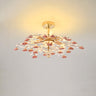 Bedroom Red Floral Crystal Semi-Flush Mount Light Image - 2