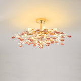 Bedroom Red Floral Crystal Semi-Flush Mount Light Image - 3