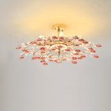 Bedroom Red Floral Crystal Semi-Flush Mount Light Image - 5