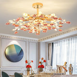 Bedroom Red Floral Crystal Semi-Flush Mount Light Image - 8