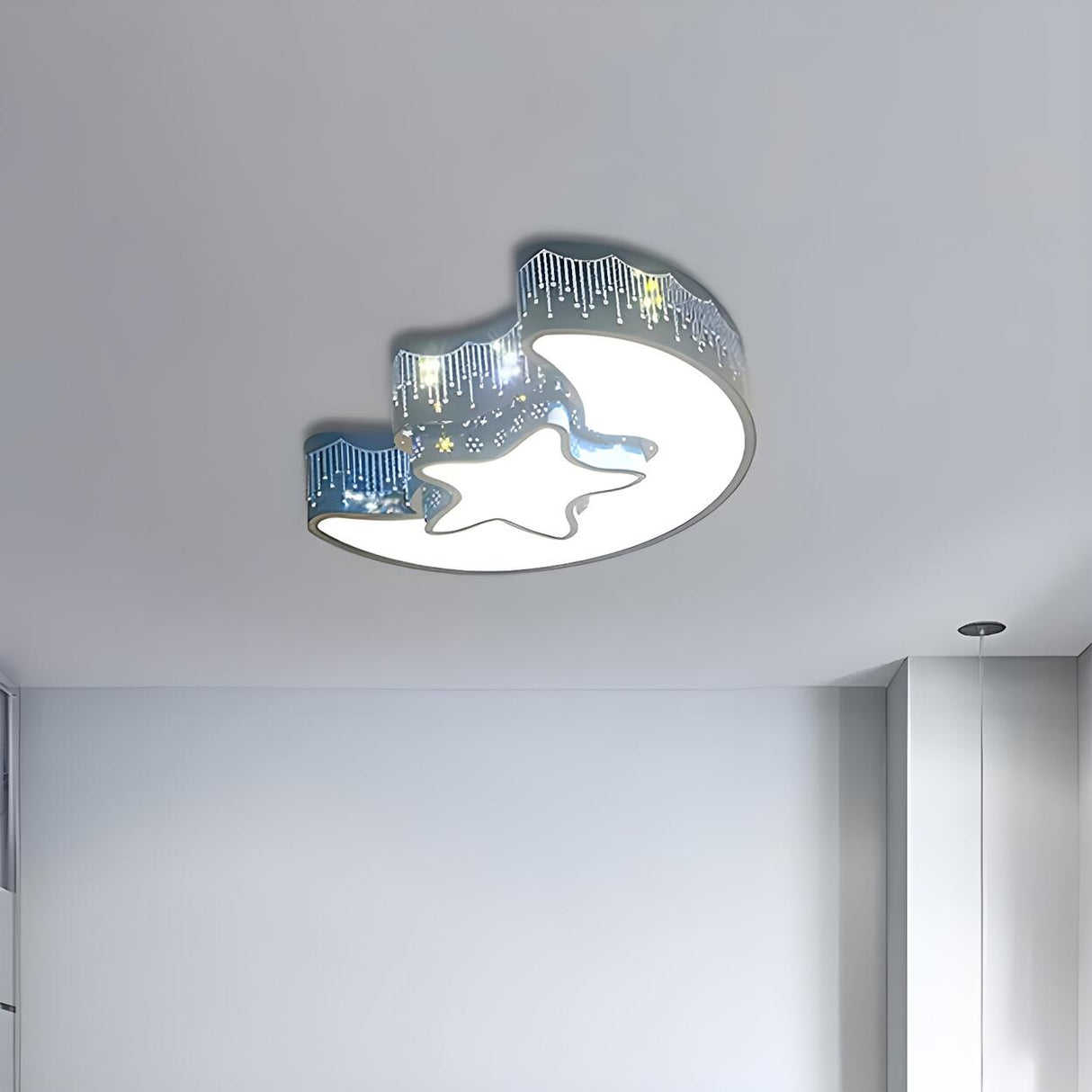 Bedroom Remote Control Star Moon LED Flush Mount Light Image - 2