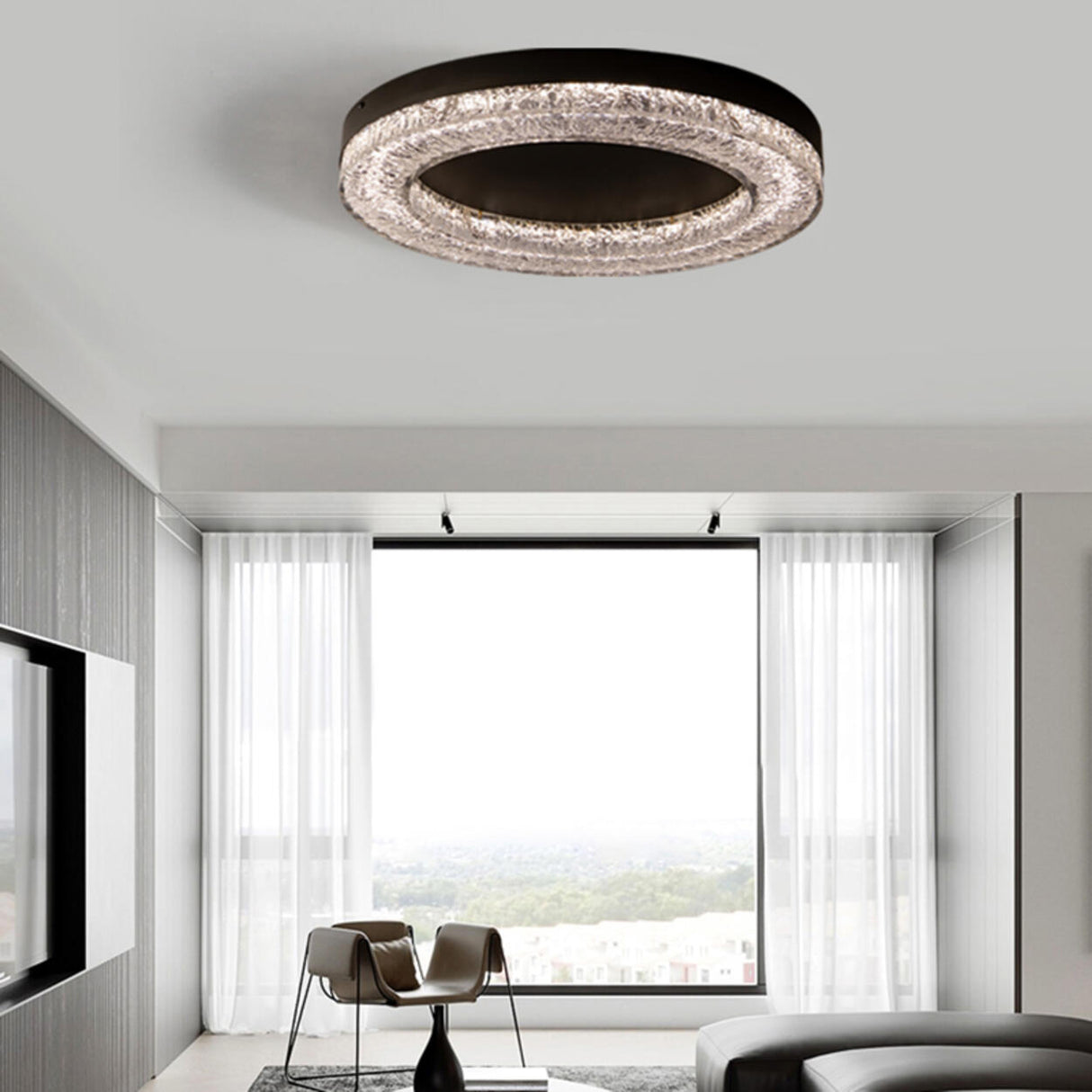 Bedroom Resin Black Circle Flush Mount Ceiling Light Image - 4