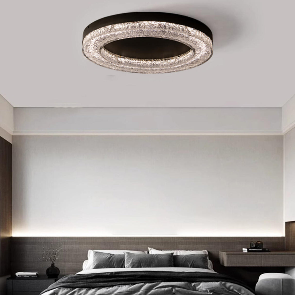 Bedroom Resin Black Circle Flush Mount Ceiling Light Image - 6