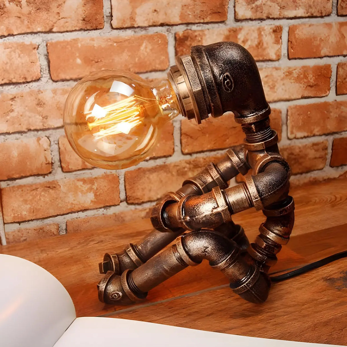 Bedroom Retro Pipe Robot Wrought Iron Decor Table Lamp Image - 1