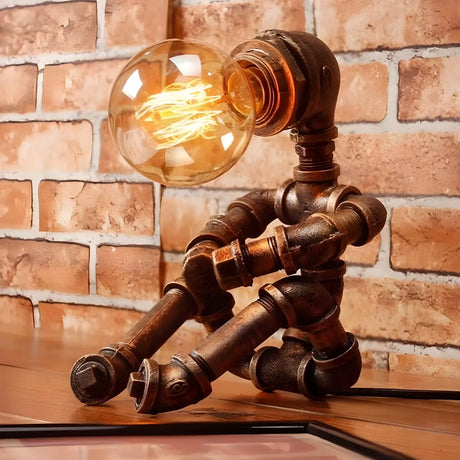 Bedroom Retro Pipe Robot Wrought Iron Decor Table Lamp Image - 2