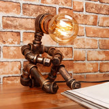 Bedroom Retro Pipe Robot Wrought Iron Decor Table Lamp Image - 3