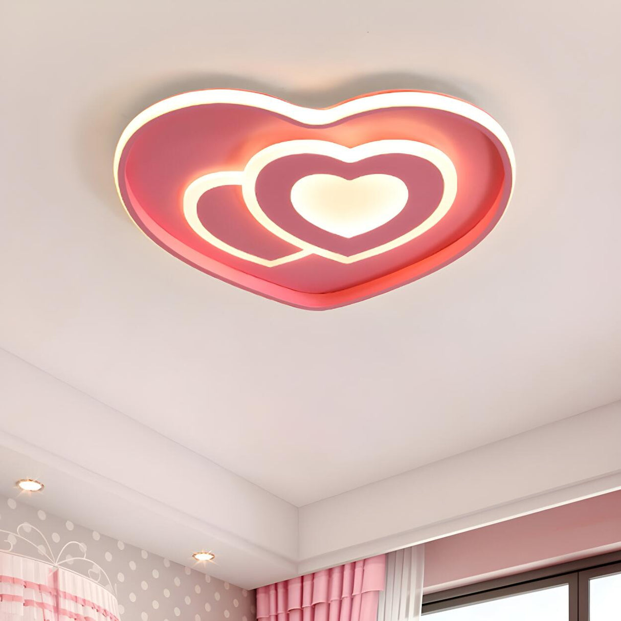 Bedroom Romantic Pink Heart Small LED Flush Mount Light Image - 1