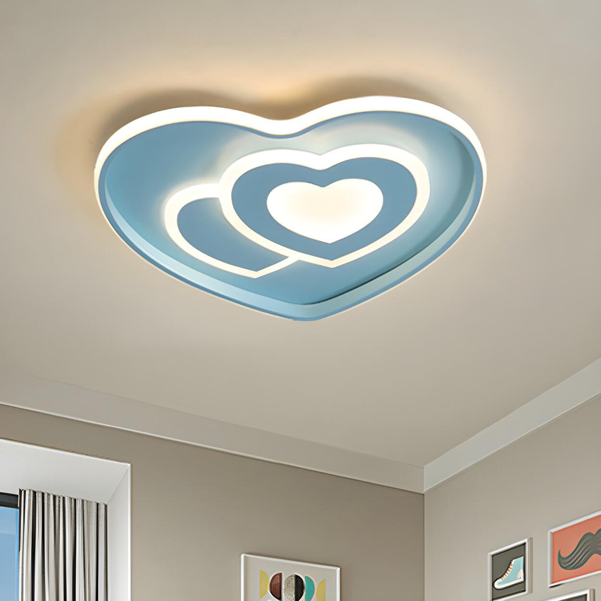 Bedroom Romantic Pink Heart Small LED Flush Mount Light Image - 6