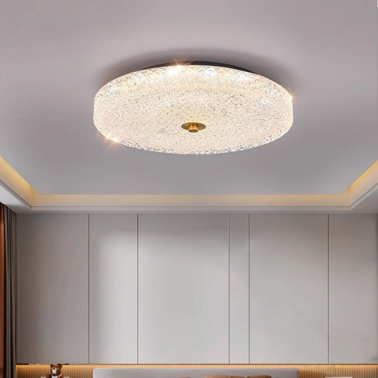 Bedroom Round Brass Glass LED Flush Mount Ceiling Light Image - 2