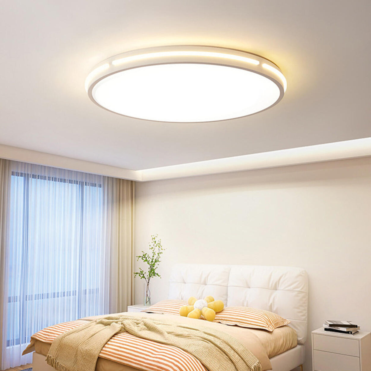 Bedroom Round White LED Flush Mount Ceiling Fixture Image - 1