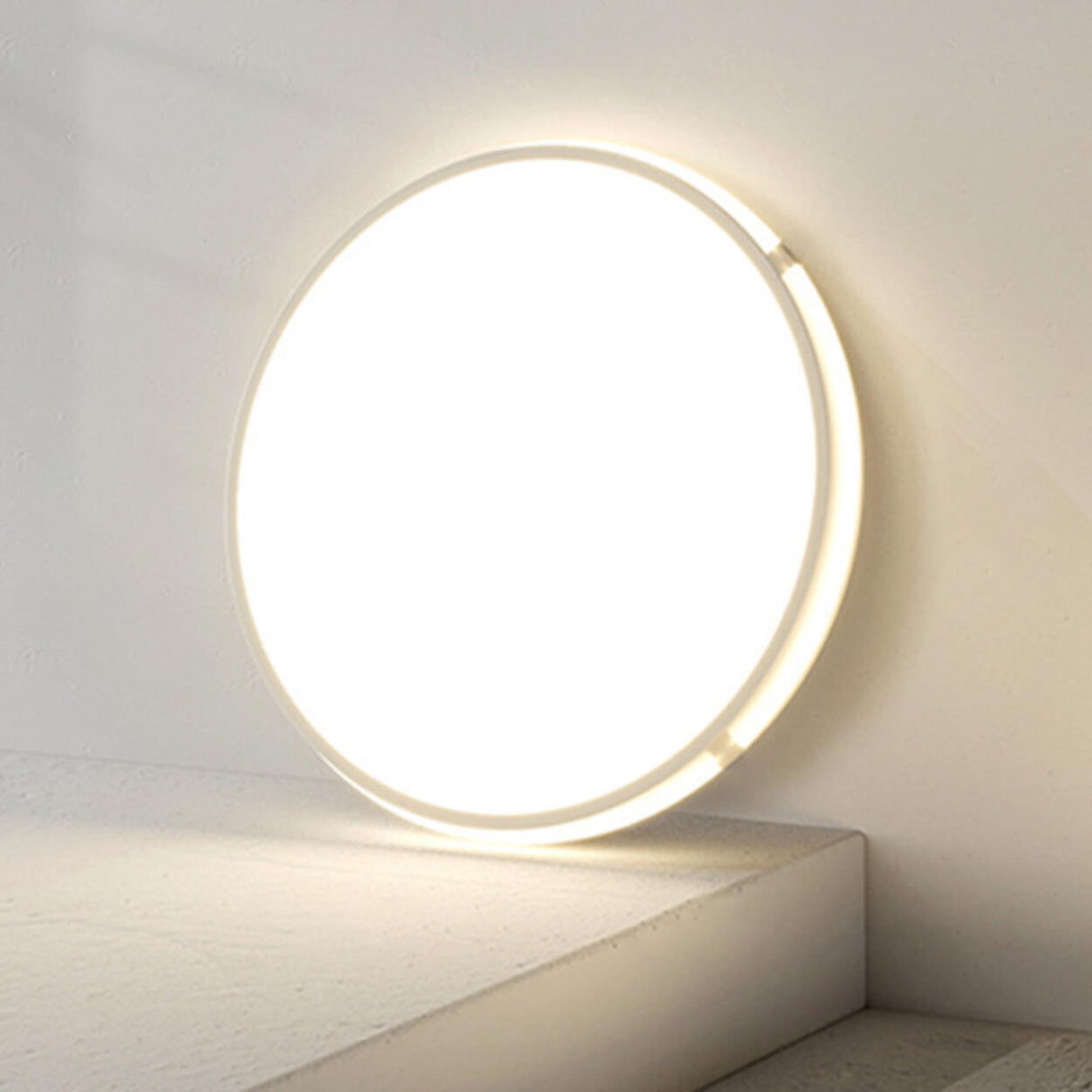 Bedroom Round White LED Flush Mount Ceiling Fixture Image - 10