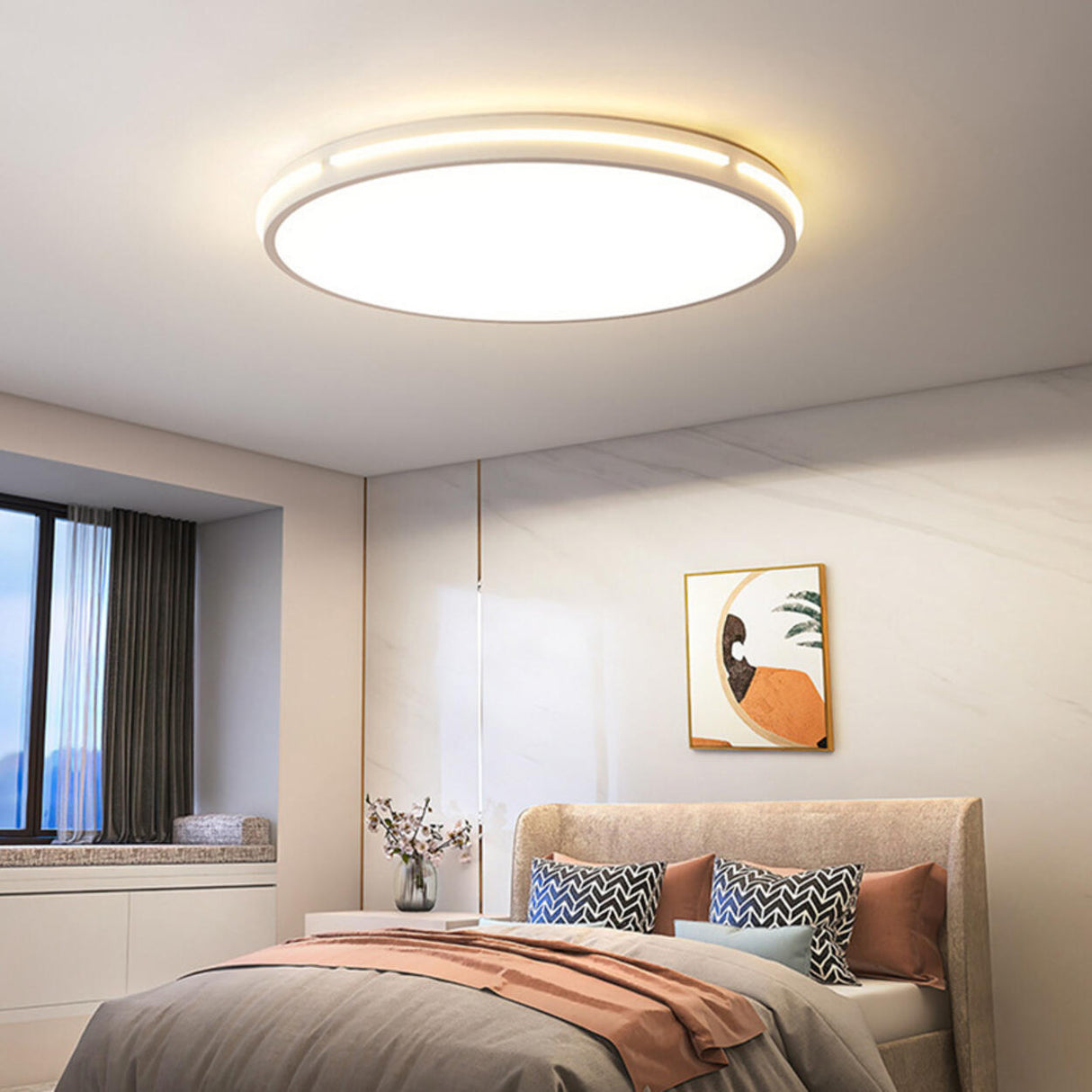 Bedroom Round White LED Flush Mount Ceiling Fixture Image - 13