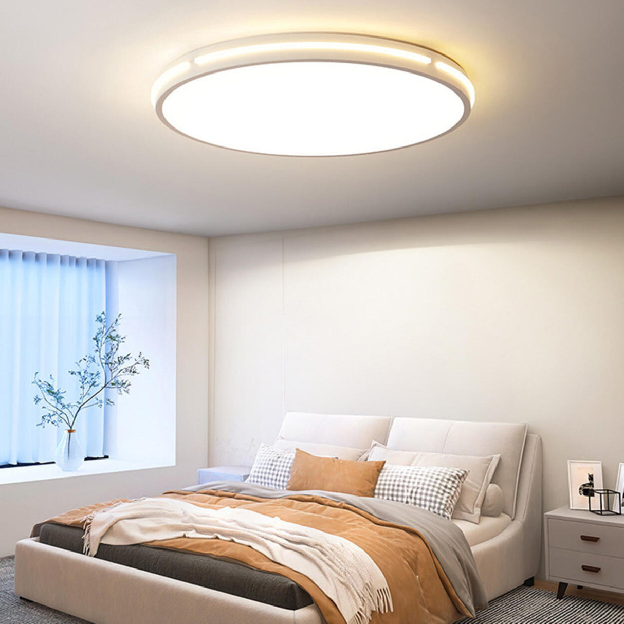 Bedroom Round White LED Flush Mount Ceiling Fixture Image - 2