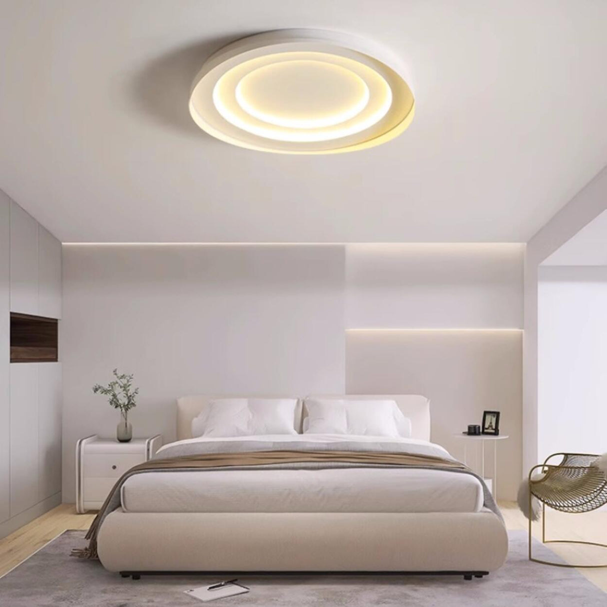 Bedroom Round White LED Flush Mount Ceiling Light Image - 1