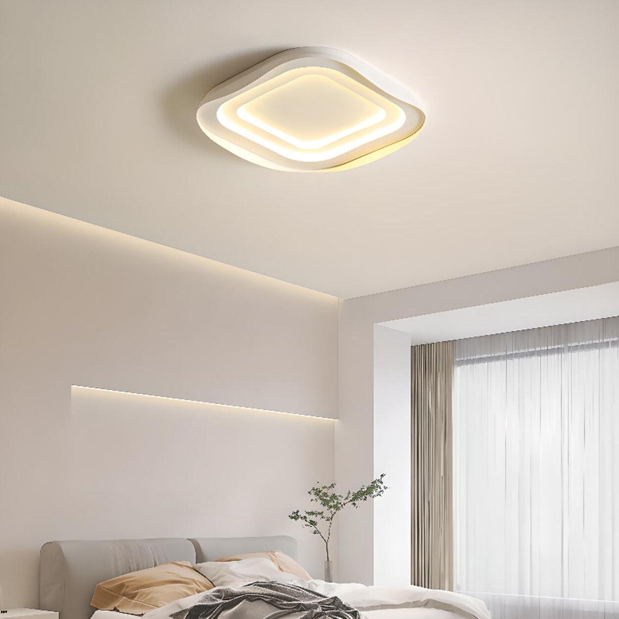 Bedroom Round White LED Flush Mount Ceiling Light Image - 3