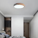 Bedroom Round Wood Small LED Flush Mount Ceiling Light Image - 1