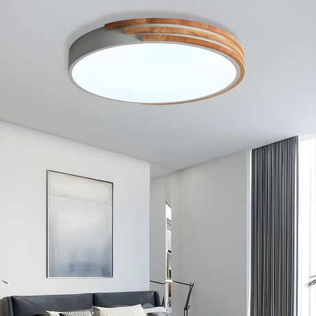 Bedroom Round Wood Small LED Flush Mount Ceiling Light Image - 2