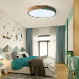 Bedroom Round Wood Small LED Flush Mount Ceiling Light Image - 6