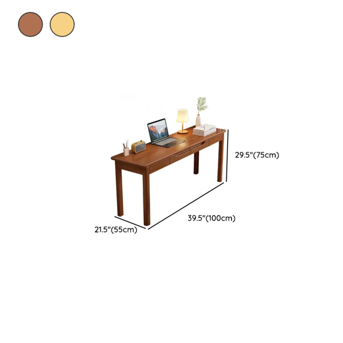 Bedroom Rubberwood Nut-Brown Computer Desk Set with Drawers 