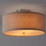 Bedroom Rustic Fabric Drum Semi-Flush Mount Light Image - 1