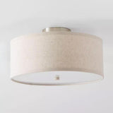 Bedroom Rustic Fabric Drum Semi-Flush Mount Light Image - 6