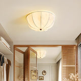 Bedroom Rustic Fabric Wooden Flush Mount Ceiling Light Image - 1