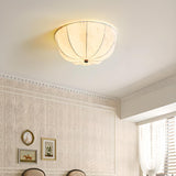 Bedroom Rustic Fabric Wooden Flush Mount Ceiling Light Image - 4