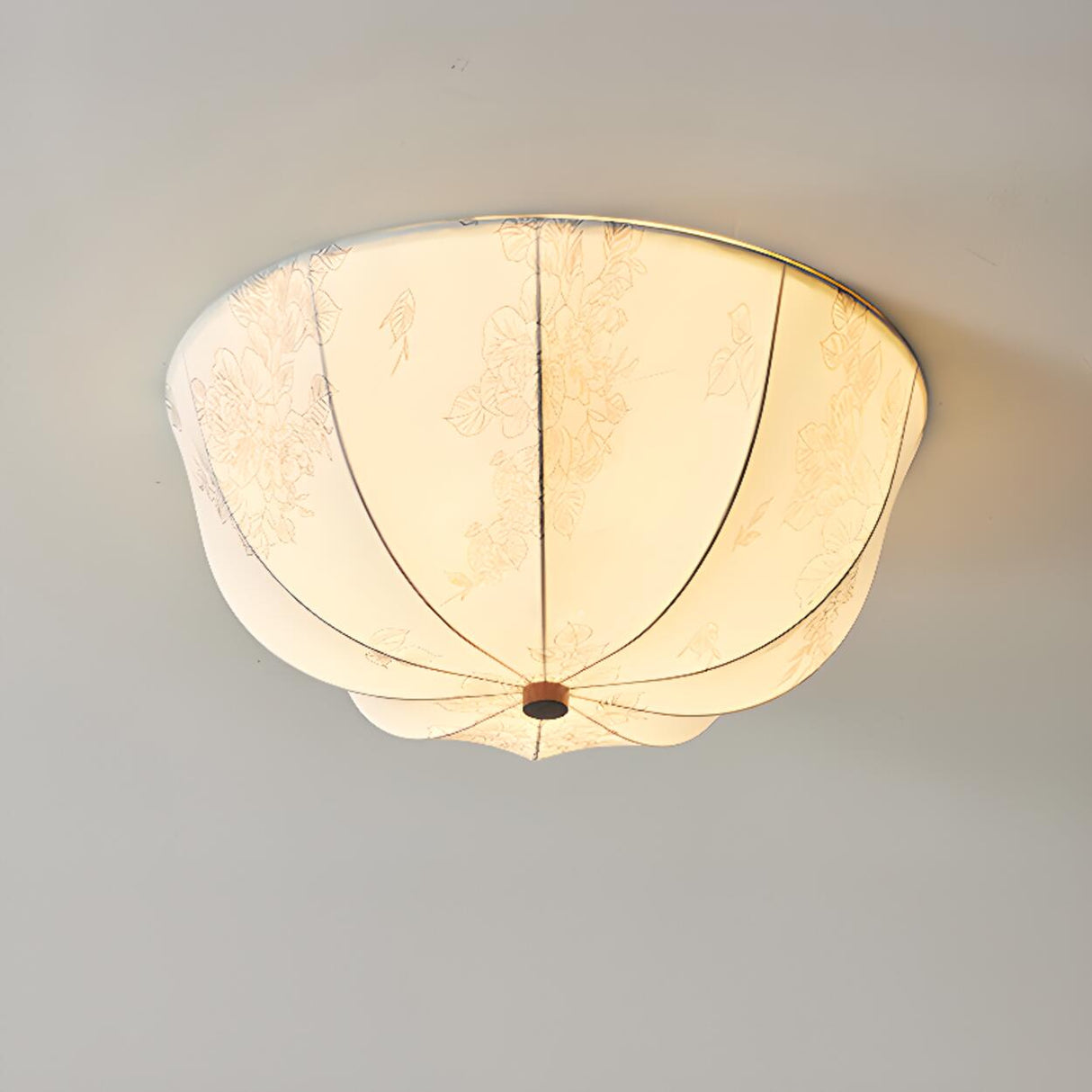 Bedroom Rustic Fabric Wooden Flush Mount Ceiling Light Image - 9