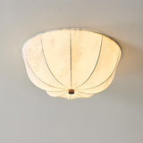 Bedroom Rustic Fabric Wooden Flush Mount Ceiling Light Image - 9