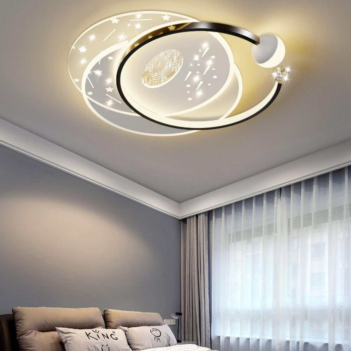 Bedroom Saturn Orbit LED Flush Mount Ceiling Light Image - 1