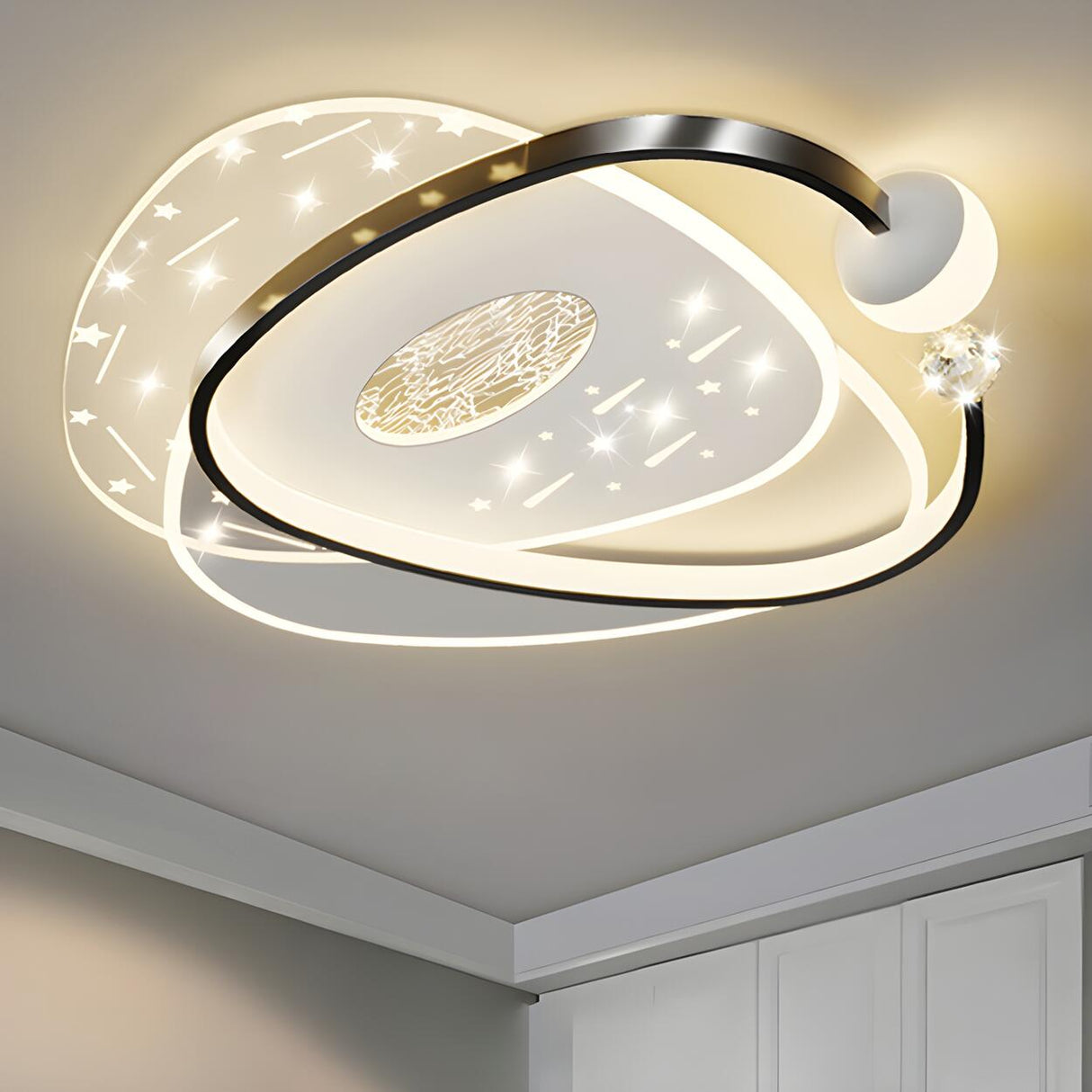 Bedroom Saturn Orbit LED Flush Mount Ceiling Light Image - 3