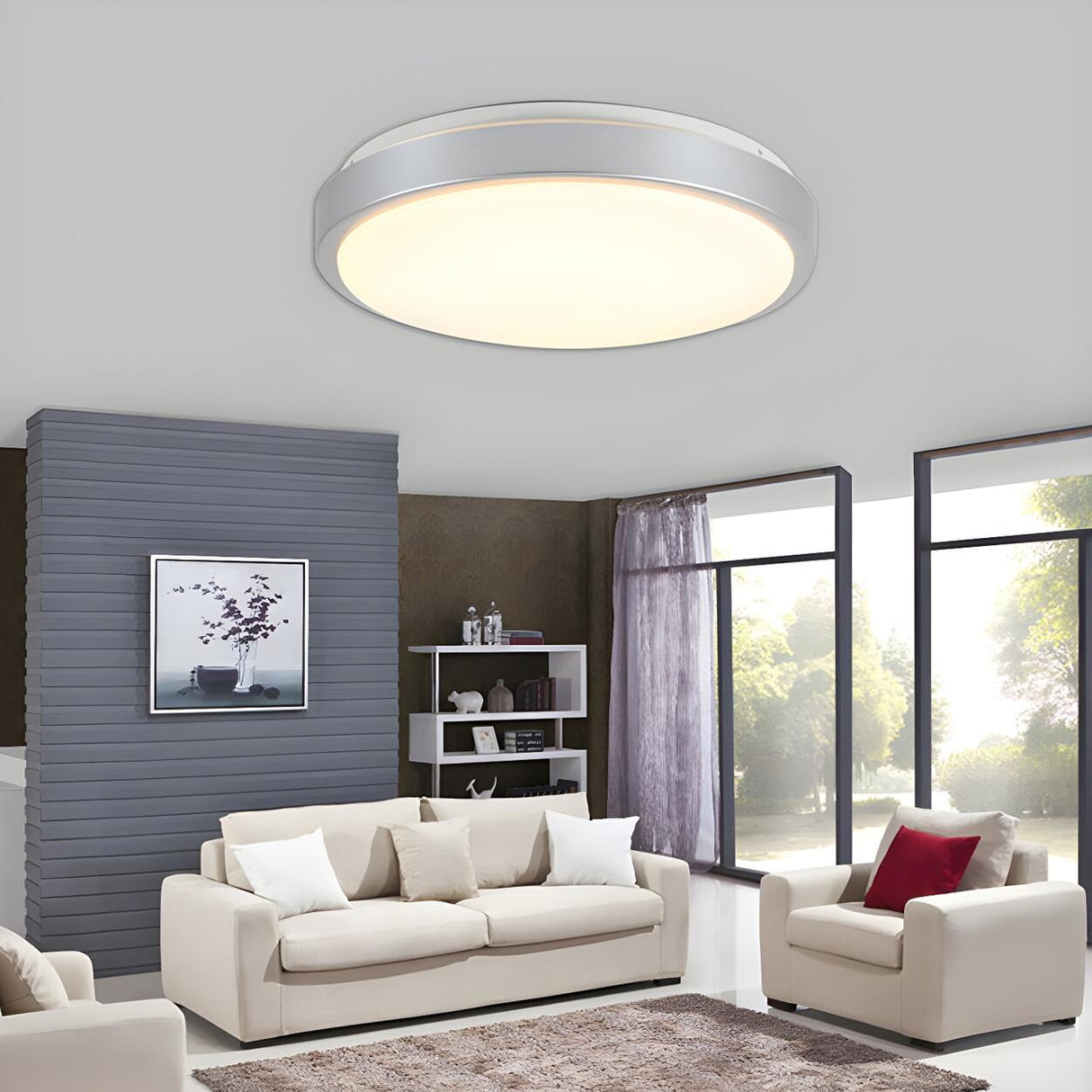 Bedroom Silver Round LED Flush Mount Ceiling Light Image - 2