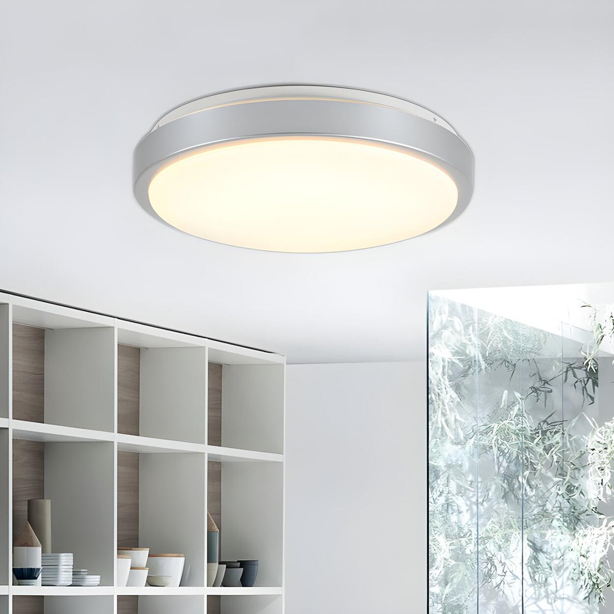 Bedroom Silver Round LED Flush Mount Ceiling Light Image - 3