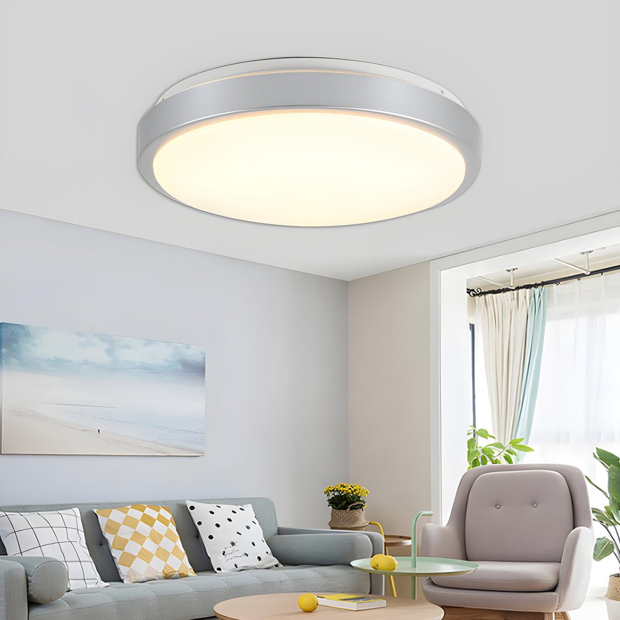 Bedroom Silver Round LED Flush Mount Ceiling Light Image - 4