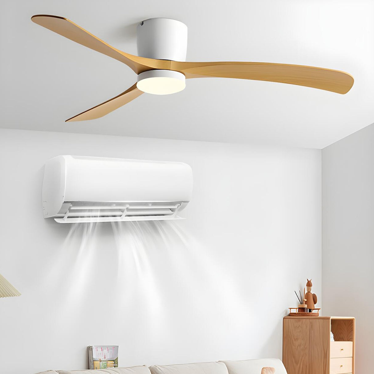 Bedroom Simple 3 Blade Wood Ceiling Fan With LED Light Image - 1