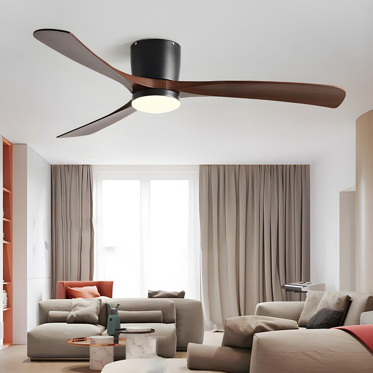 Bedroom Simple 3 Blade Wood Ceiling Fan With LED Light Image - 3