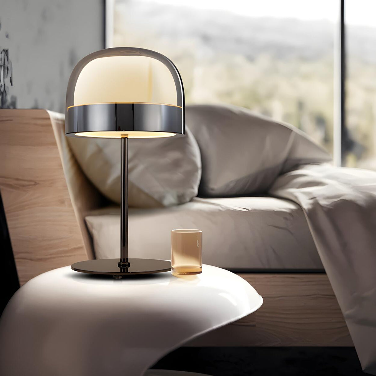 Bedroom Simple Dome Shade Glass Modern Table Lamp Image - 12