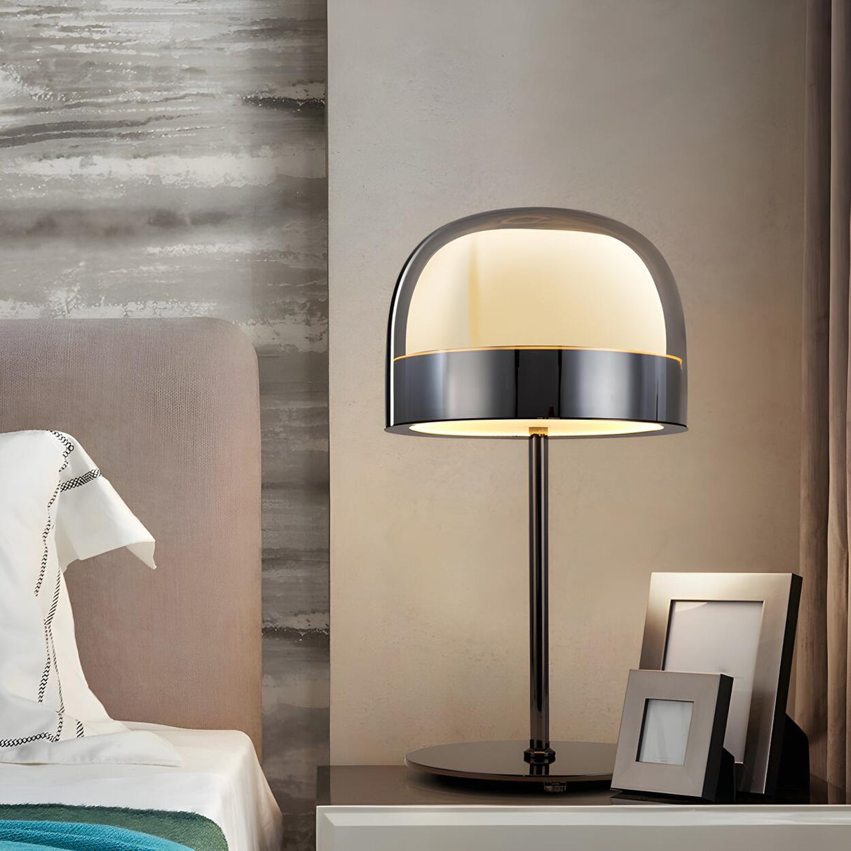 Bedroom Simple Dome Shade Glass Modern Table Lamp Image - 3