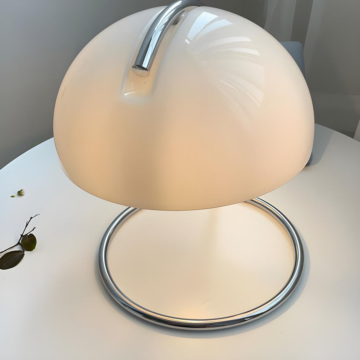 Bedroom Simple Glass Dome Shade Metal Curved Table Lamp Image - 10