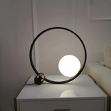 Bedroom Simple Modern Globe Shade Black Ring Table Lamp Image - 1