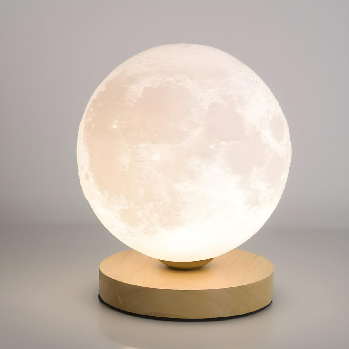 Bedroom Simple Moon Shape LED Wooden Base Table Lamp Image - 10