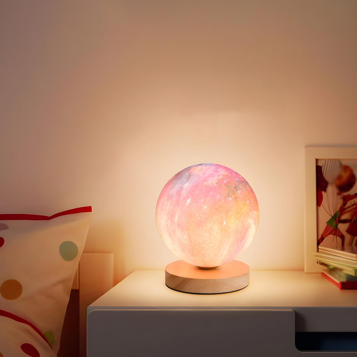 Bedroom Simple Moon Shape LED Wooden Base Table Lamp Image - 4