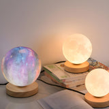 Bedroom Simple Moon Shape LED Wooden Base Table Lamp Image - 6