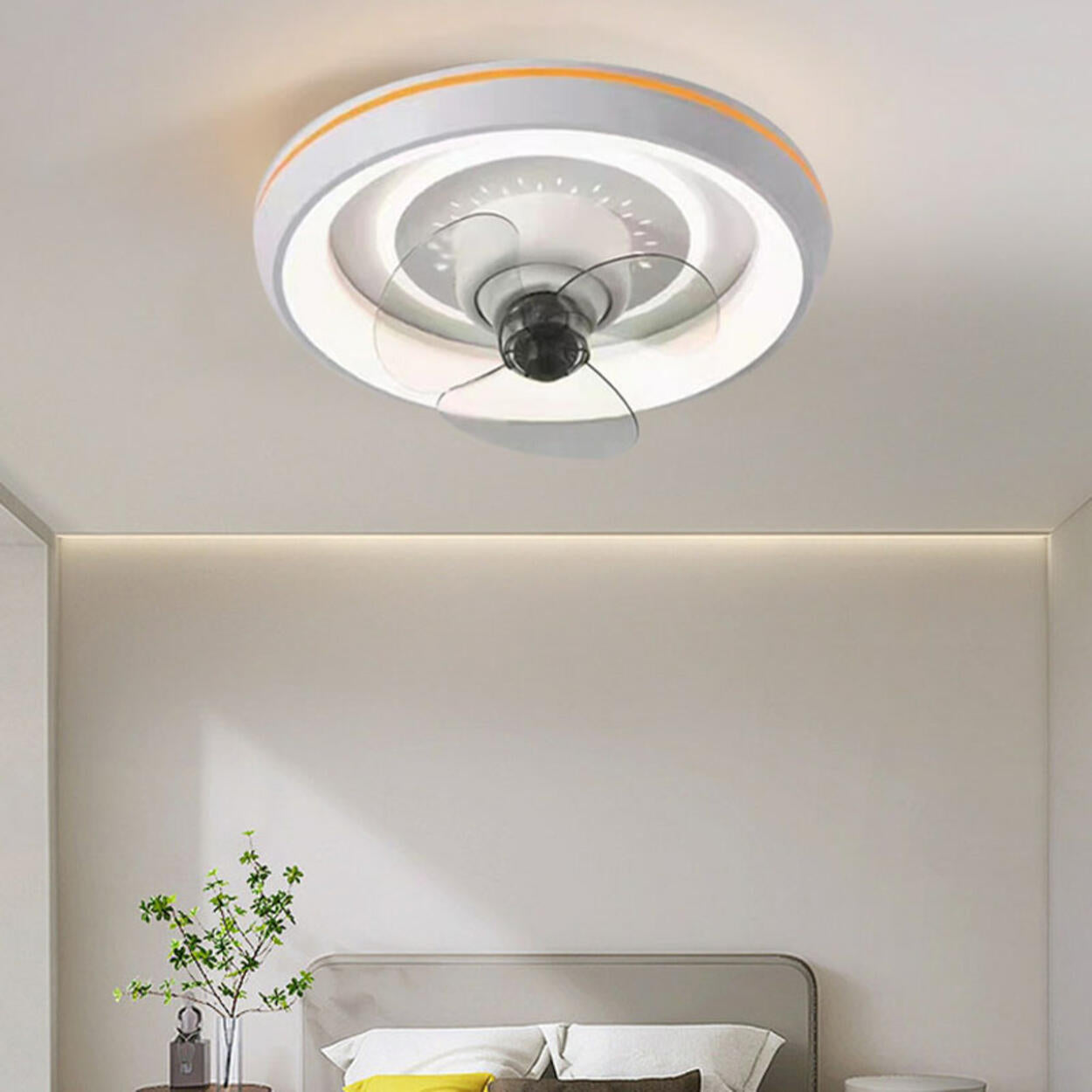 Bedroom Simple Round Flush Mount Ceiling Fan with Light Image - 1