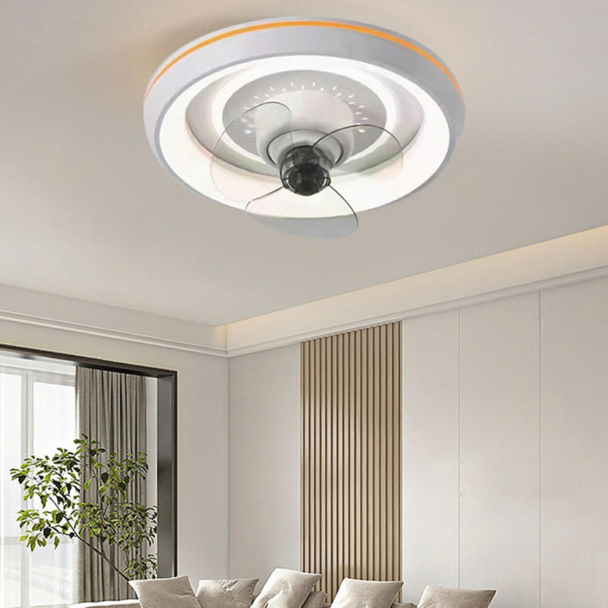 Bedroom Simple Round Flush Mount Ceiling Fan with Light Image - 2