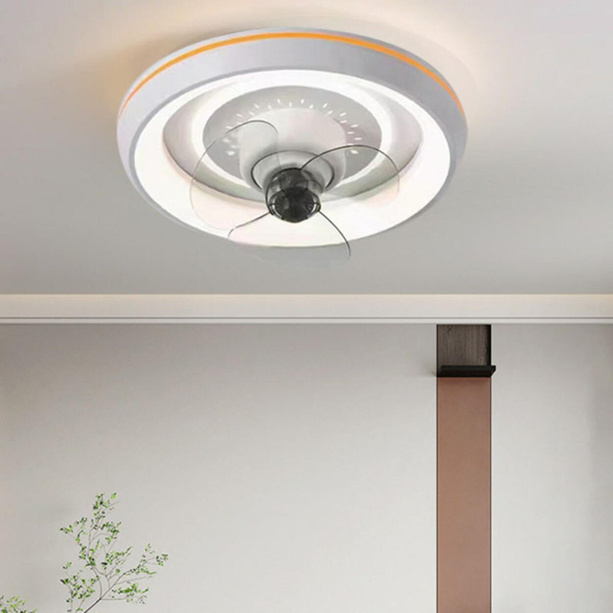 Bedroom Simple Round Flush Mount Ceiling Fan with Light Image - 3