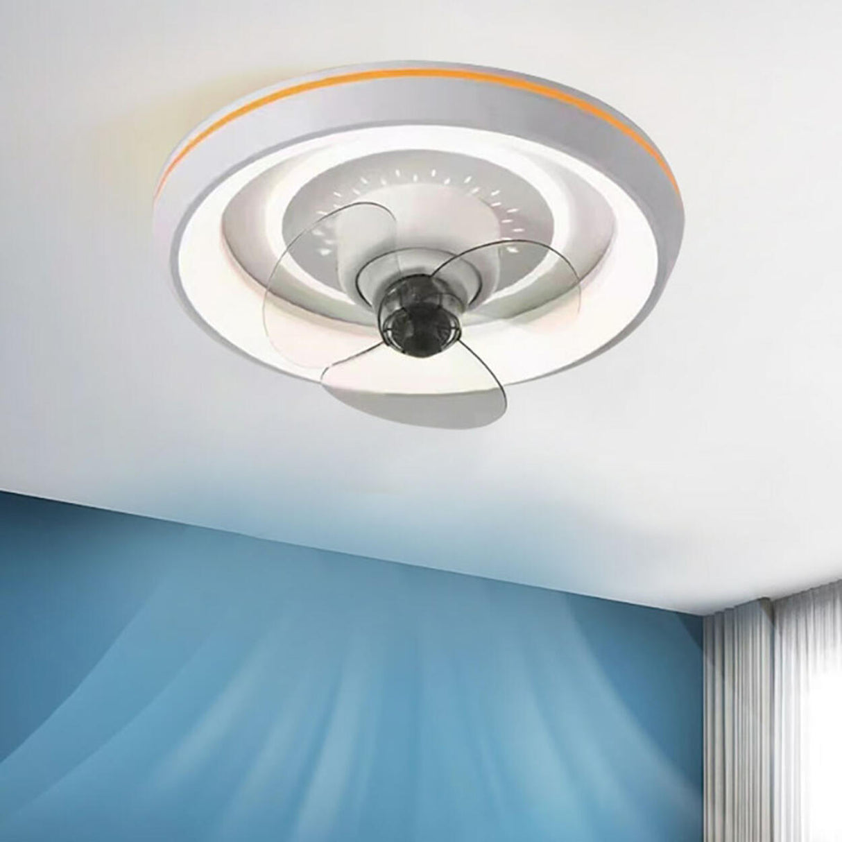 Bedroom Simple Round Flush Mount Ceiling Fan with Light Image - 4